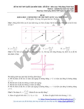 Đề thi thử THPT quốc gia môn Toán  Đề số 02